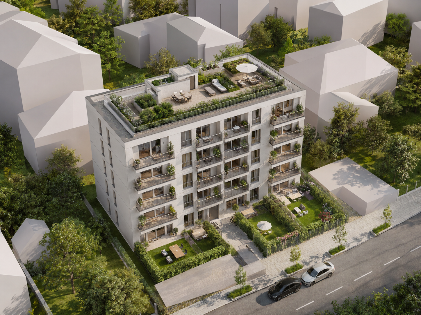 Modernes Wohnprojekt in Wien aus der Vogelperspektive